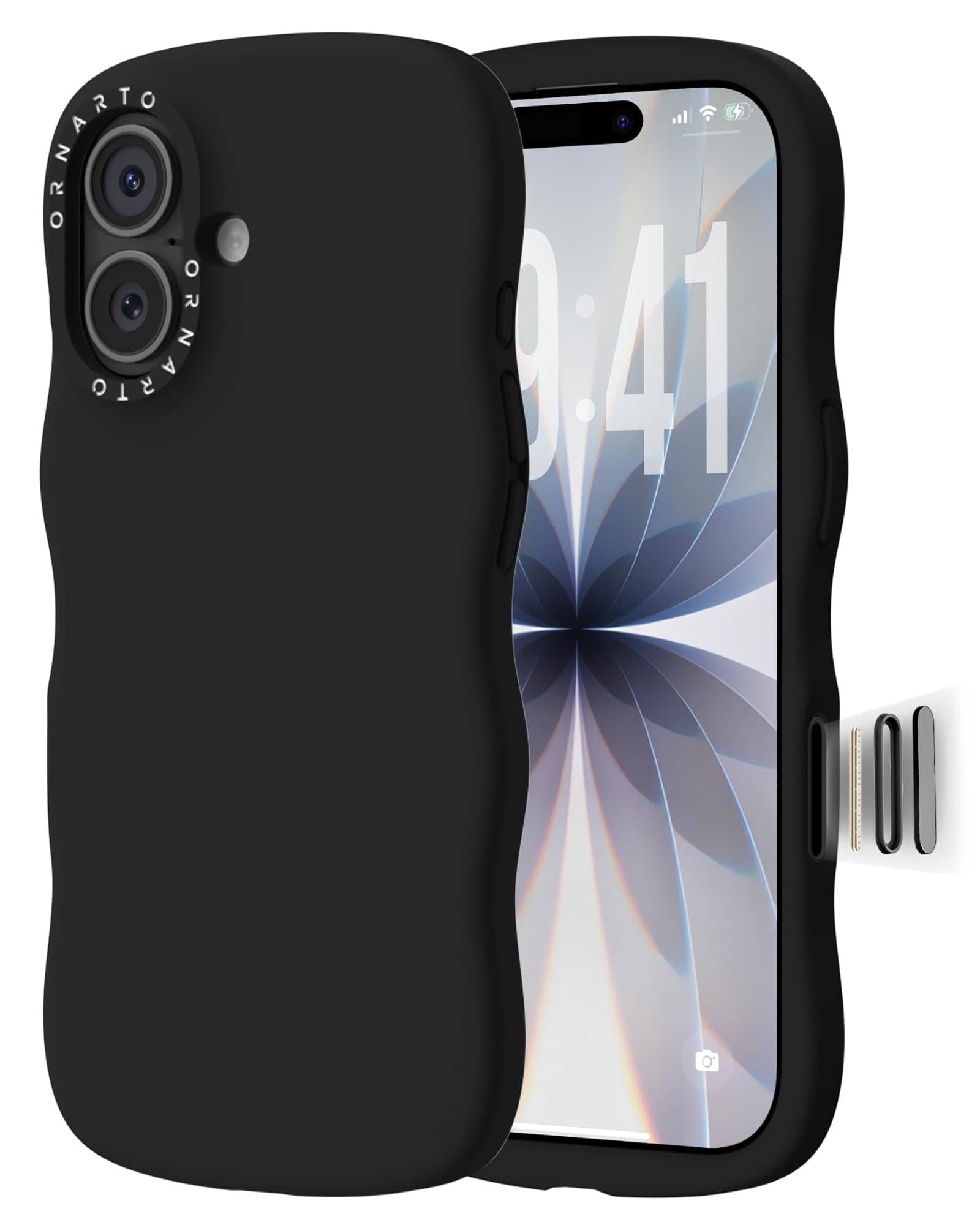 Ornarto - for iPhone 17 Case 6.3", Wavy Liquid Silicone Protection Case with Camera Control Button - Black