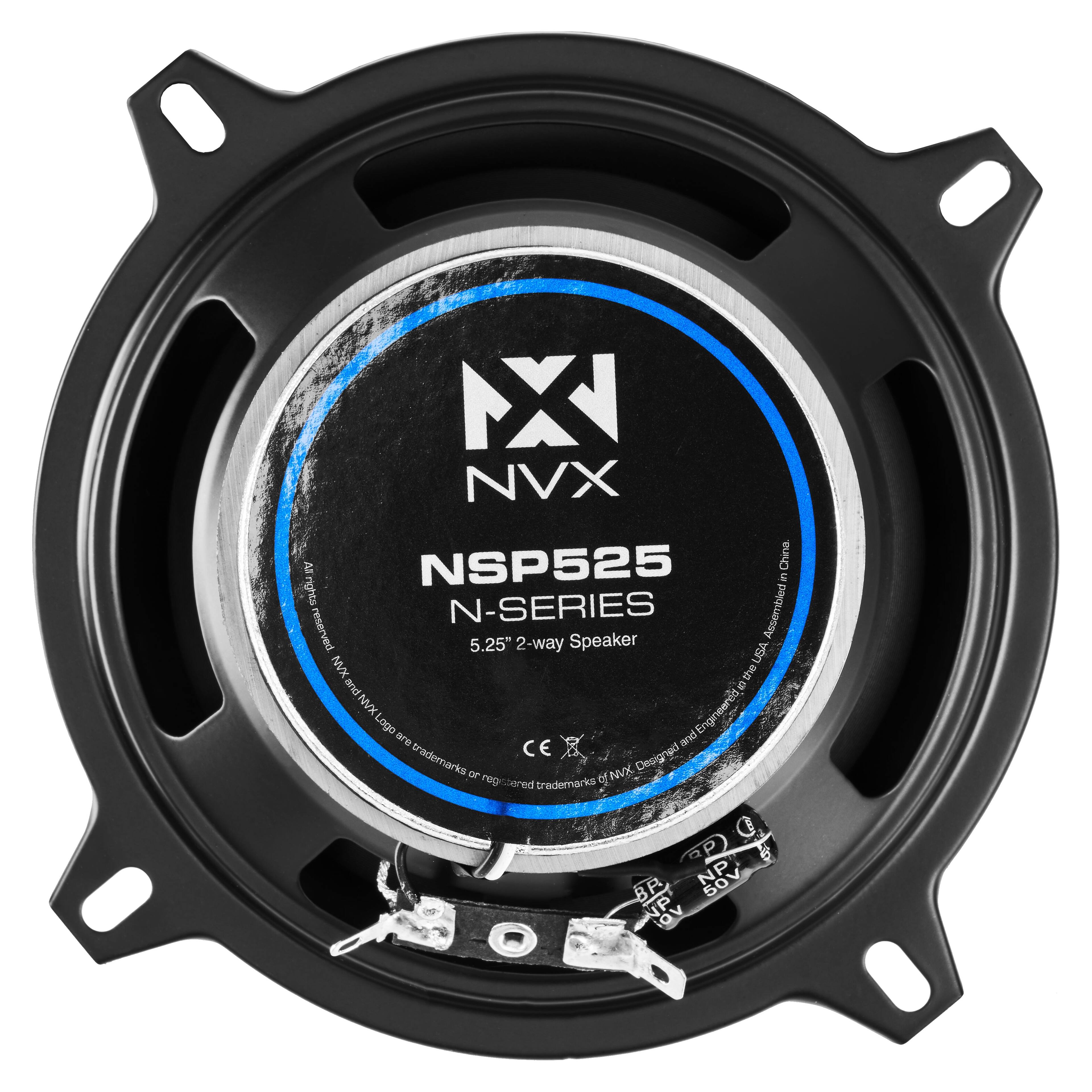 NVX  
NSP525  
N-SERIES  
5.25" 2-way Speaker  

Made in China  
Assembled in the USA  

NVX and NVX logo are registered trademarks of NVX Digital and Engineered  

CE  

NP 50 BR B VP OV 2