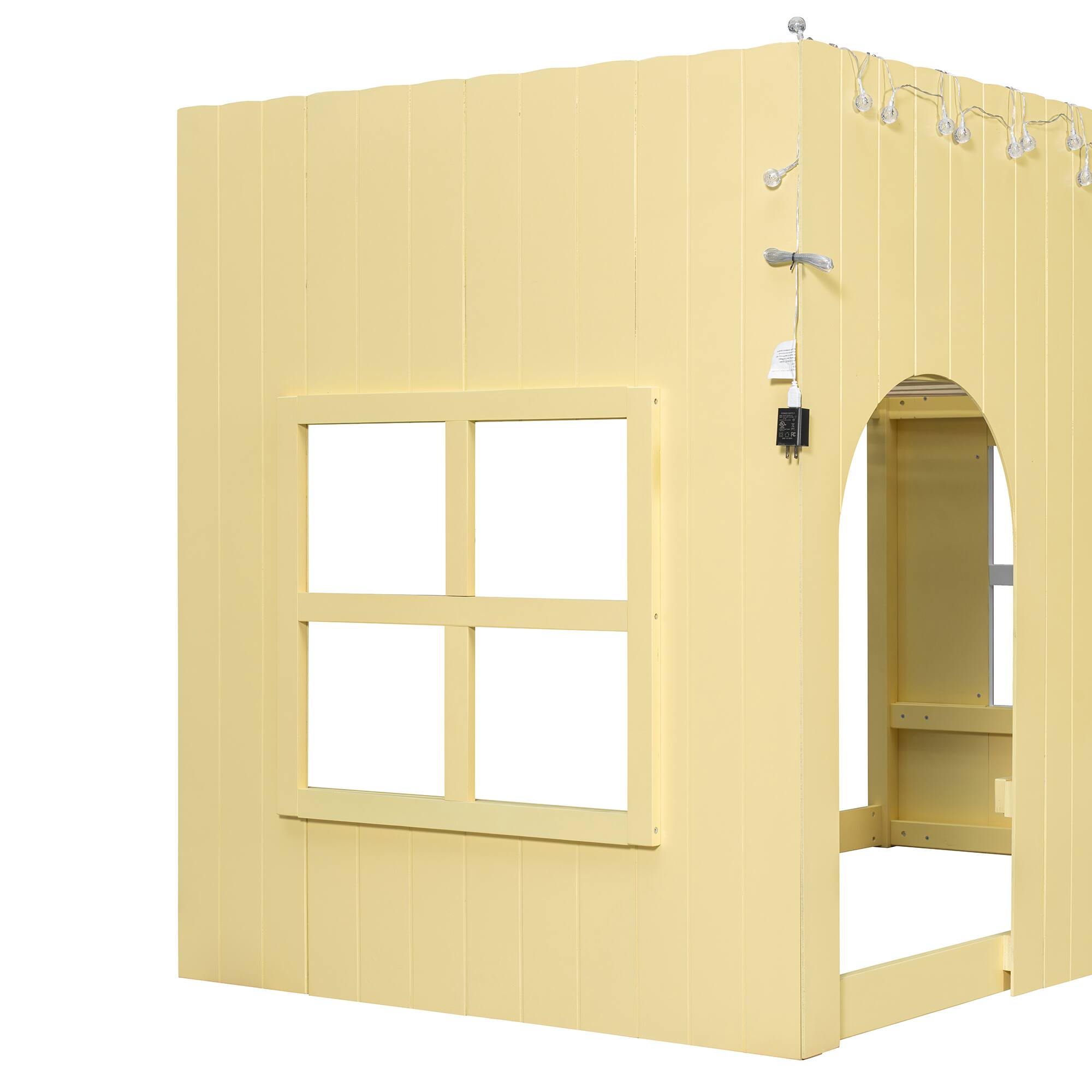 Alt View 1. Whisen - Kids Loft Bed with LED Light String,Cottage-Style Play House Bed with Guardrails - Yellow.