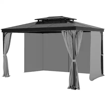 Front. VEVOR - Gazebo Curtains Outdoor, Fit Most 10' x 10' x 6.9' Gazebos, 4-Panel Sidewall Gazebo Privacy Curtains with Zippers - Gray.