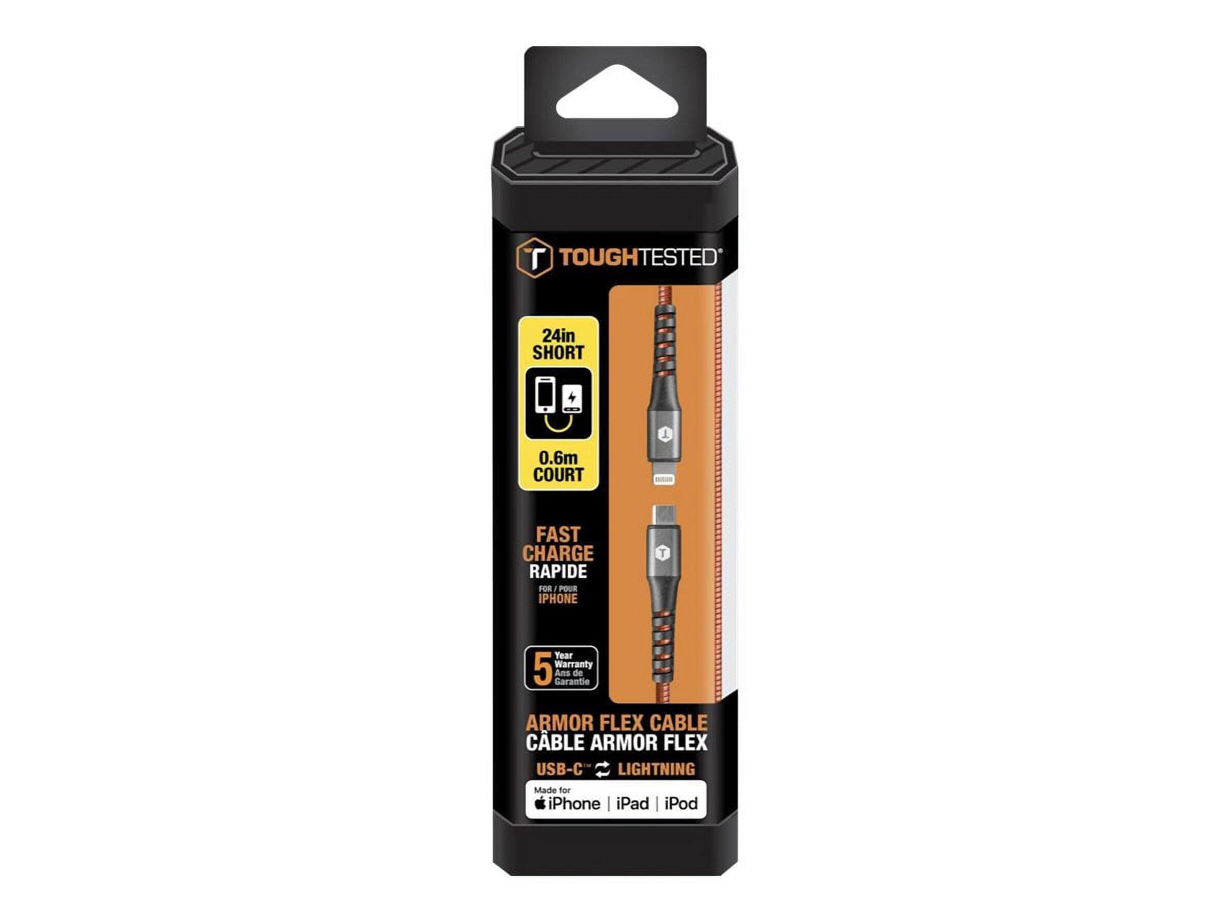 Tough Tested 24in Short + 0.6m Court 1 Fast Charge Rapide for iPhone T Tear 5 Warranty Ans de Garantie Armor Flex Cable Cable Armor Flex USB-C Lightning Made for iPhone iPad iPod
