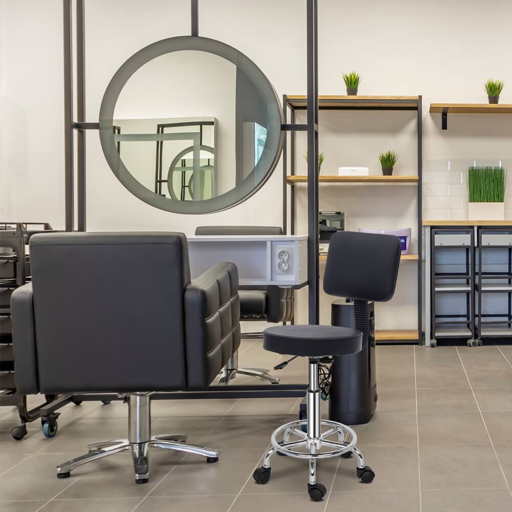 Alt View 5. Winado - Heavy Duty Adjustable Rolling Stool with Backrest 360° Swivel Spa Salon Tattoo Stool Chair for Tattoo Facial Massage New - Black.