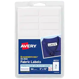 Avery - No-Iron Fabric Waterproof Labels, 1/2" x 1-3/4", Handwrite Only, 180 Labels/Pack - White