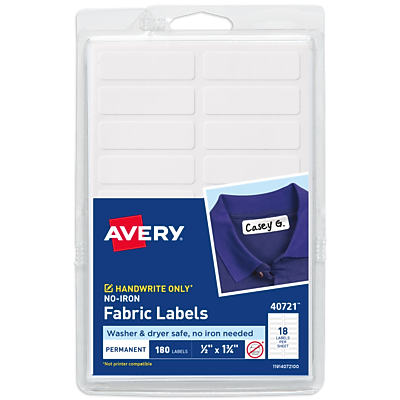 Avery - No-Iron Fabric Waterproof Labels, 1/2" x 1-3/4", Handwrite Only, 180 Labels/Pack - White