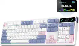 EPOMAKER - TH108 PRO Full Size Gasket Wireless Mechanical Keyboard with Screen & Knob (Sea Salt Silent Switch) - White Blue
