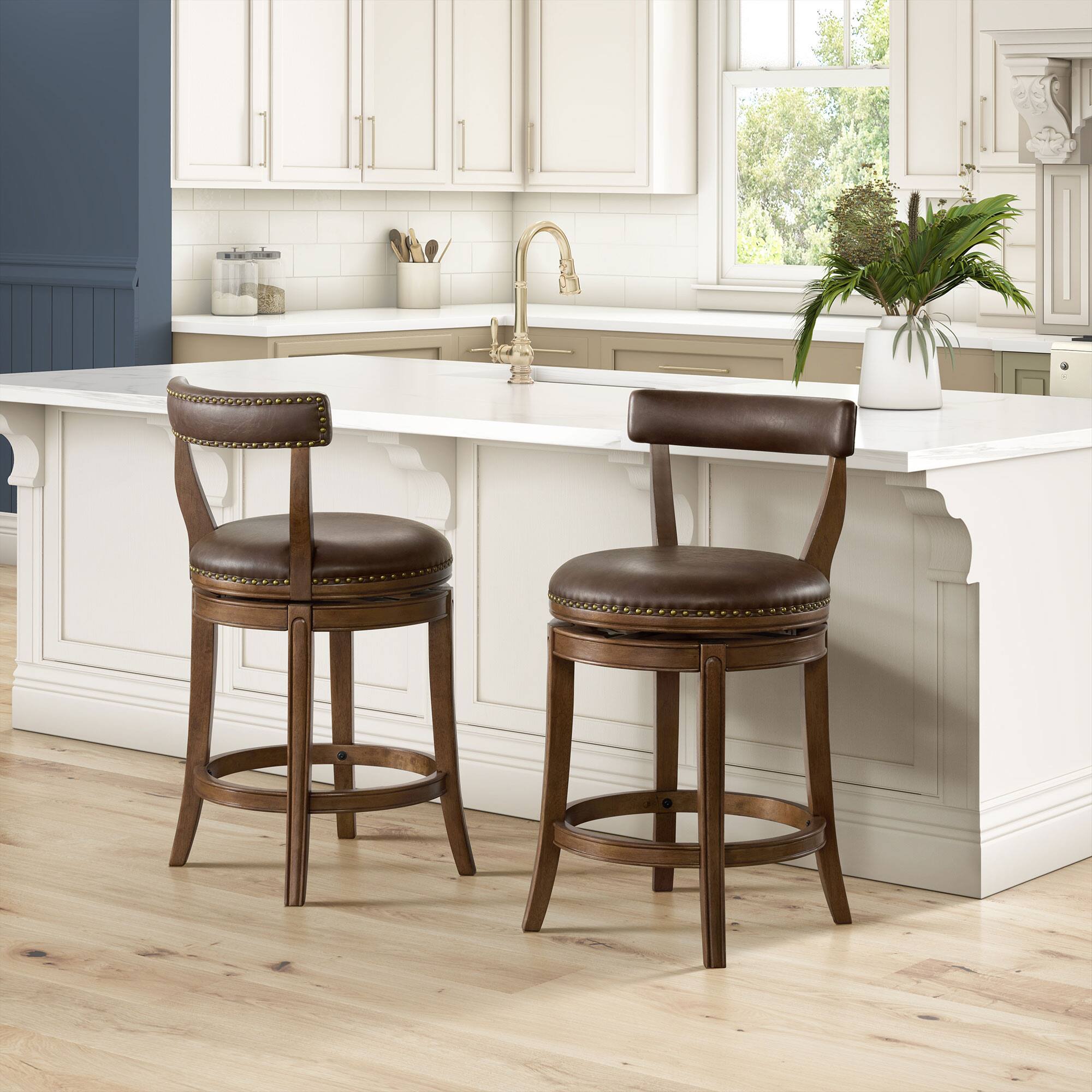 Alt View 6. ROME + OAK - ROME + OAK Ruxban 26" Swivel Counter Stool, Walnut, Saddle Brown Vegan Leather - Walnut/Saddle Brown.
