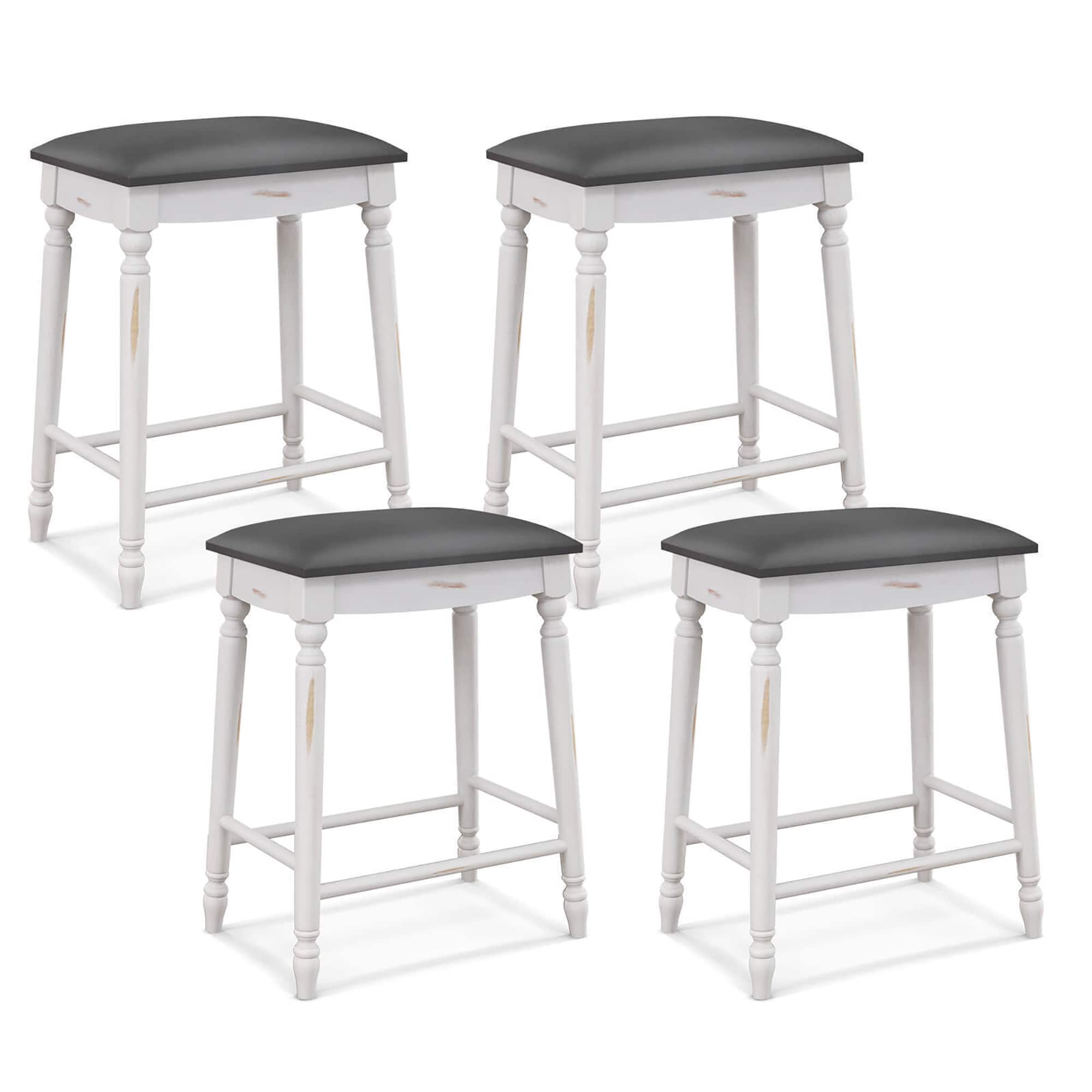 Gymax - 24'' Bar Stool Set of 4 w/ Padded Seat Cushions Rubber Wood Legs Upholstered - Gray, Antique White
