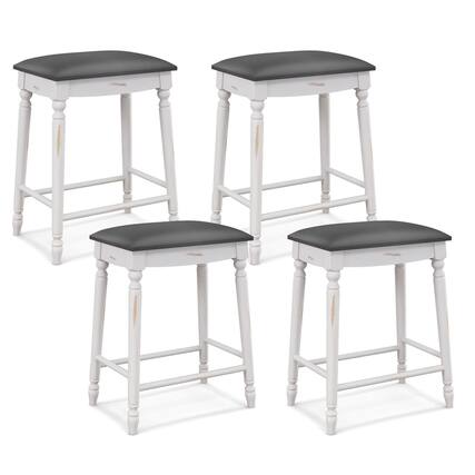 Front. Gymax - Gymax 24'' Bar Stool Set of 4 w/ Padded Seat Cushions Rubber Wood Legs Upholstered - Gray, Antique White.