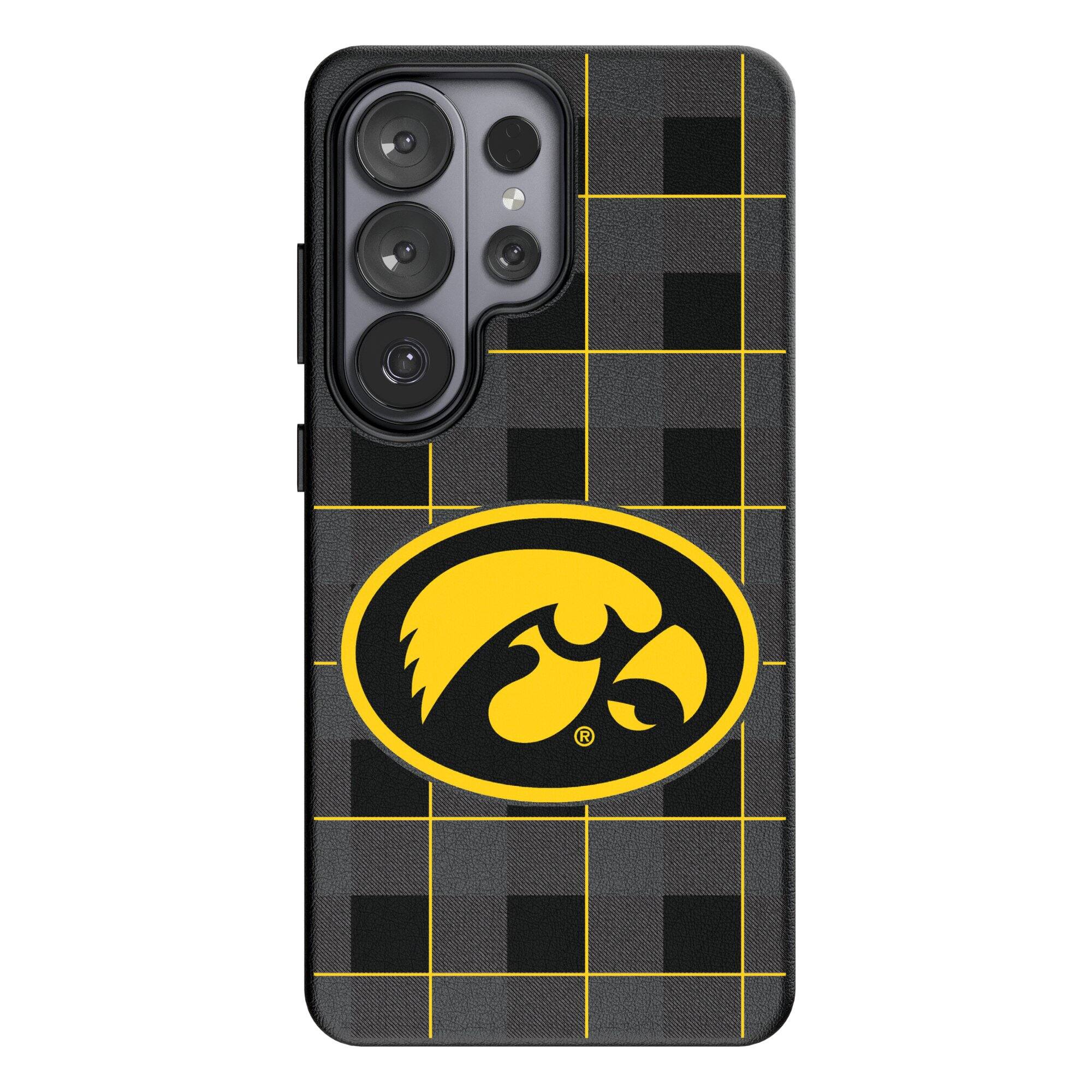 Front. Keyscaper - Iowa Hawkeyes Plaid Galaxy Magnetic Bump Case - S24 Ultra - Black.