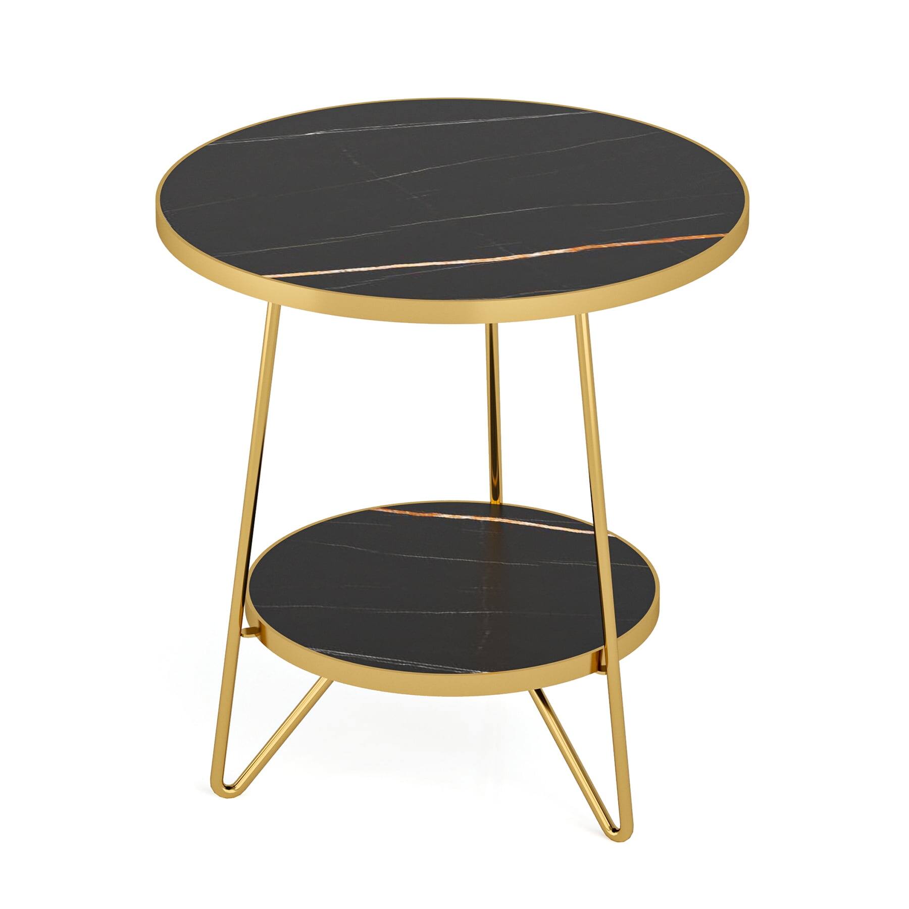 Alt View 3. Kadyn - Kadyn End Table, Side Table Slim Chair Side Table, No Assembly Required, Bedside Table for Living Room Bedroom - Black Faux Marble & Gold.
