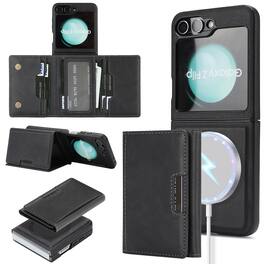 Dteck - Detachable Wallet Case for Samsung Galaxy Z Flip6 / 7 FE,Premium PU Leather Flip Card Holder Shockproof Mag Safe Cover - Black
