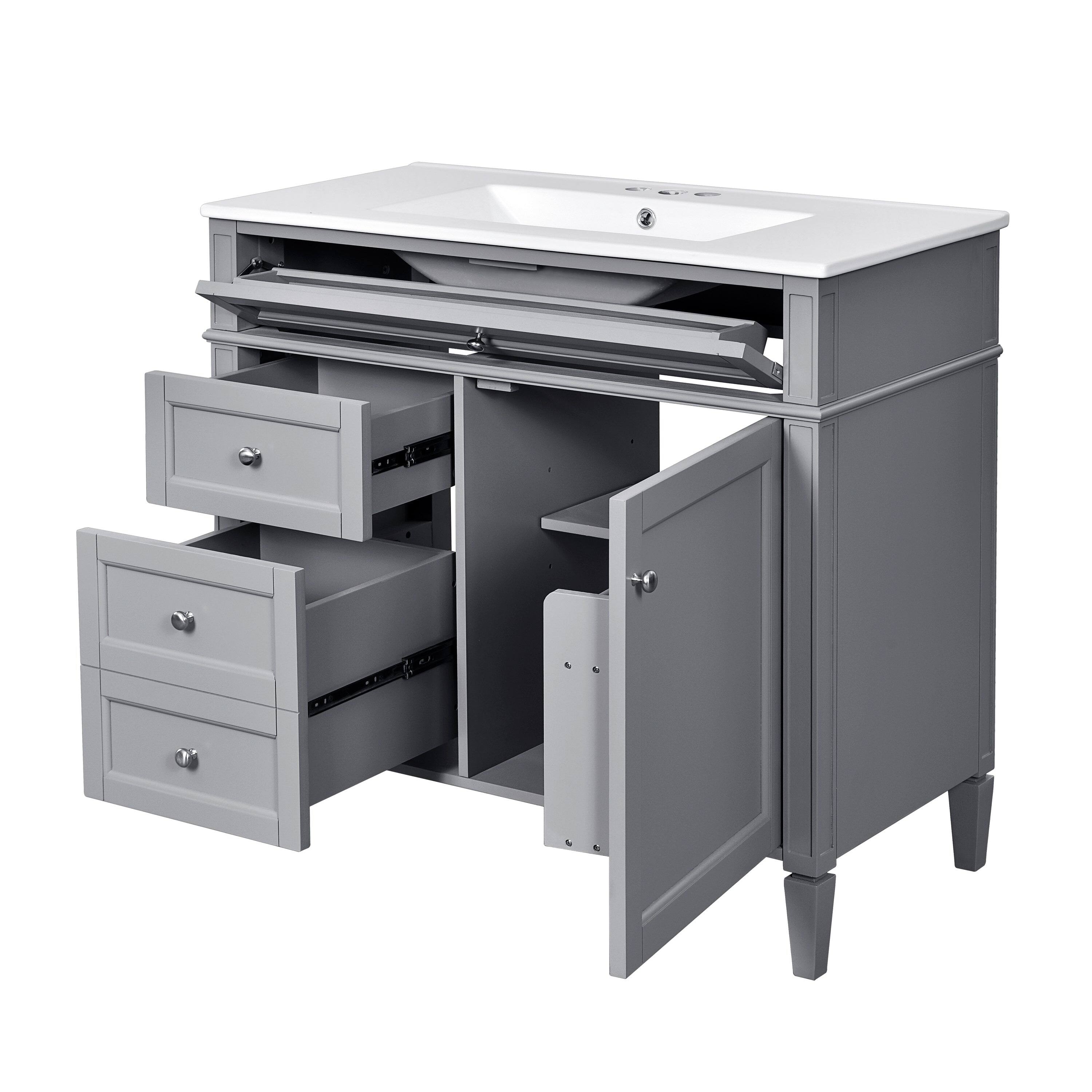 Alt View 10. Boyel Living - 36 Inch Modern Bathroom Vanity with Ceramic Sink Three Drawers Grey - Gray.