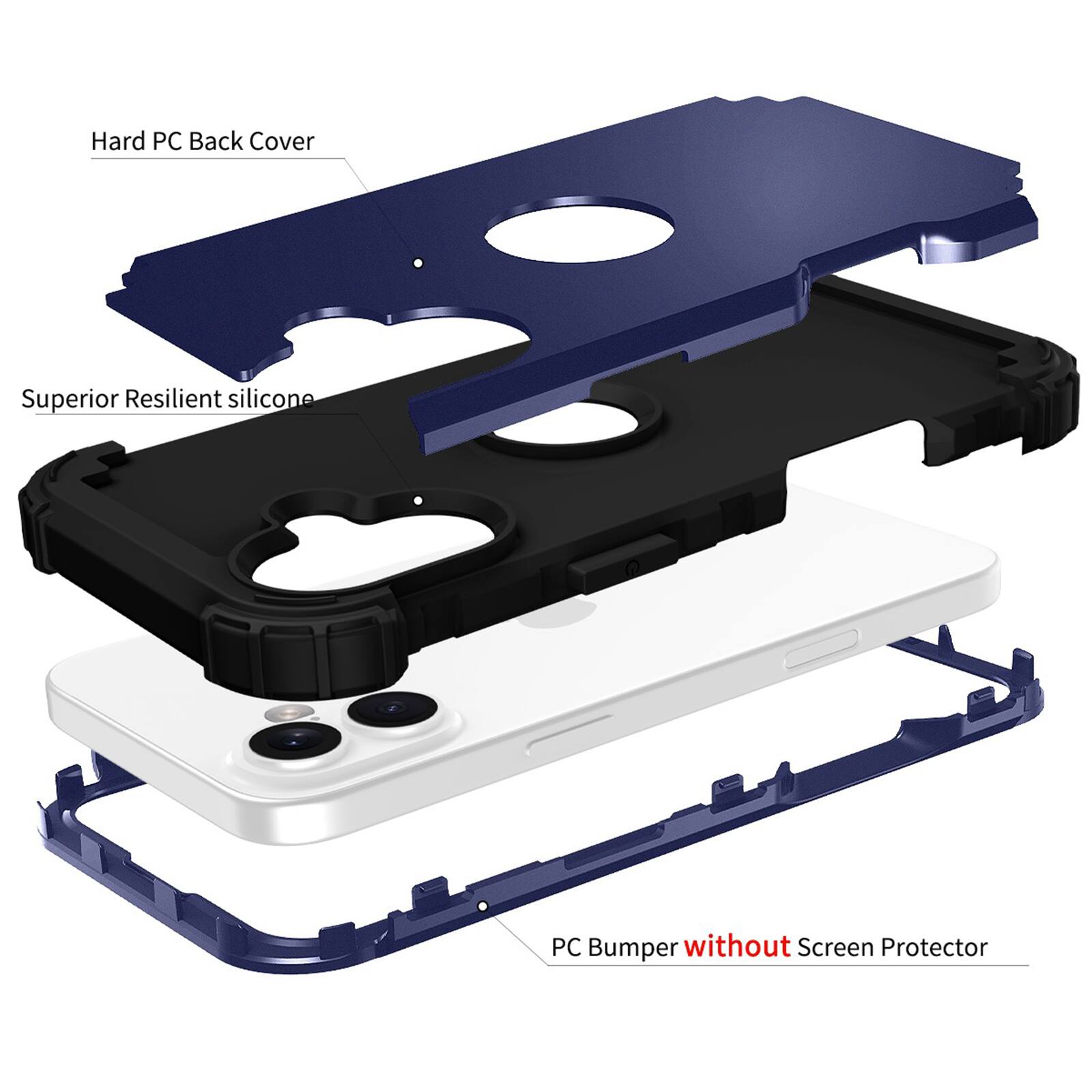 Hard PC Back Cover Superior Resilient Silicone PC Bumper without Screen Protector