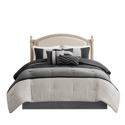 Front. Gracie Mills - Gracie Mills Kimberly 7-Piece Contemporary Microsuede Comforter Set - Black.