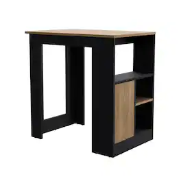 TuHome - Kitchen Island Side Shelves and Push to Open Cabinet Wengue Natural Oak – Freestanding Storage - Black