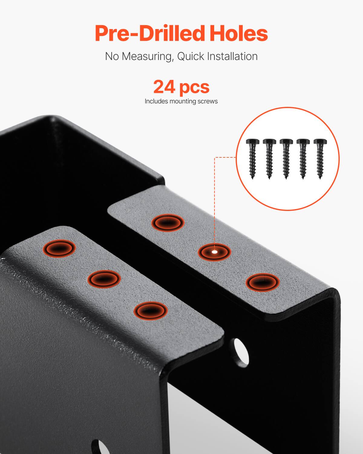Pre-Drilled Holes  
No Measuring, Quick Installation  
24 pcs  
Includes mounting screws