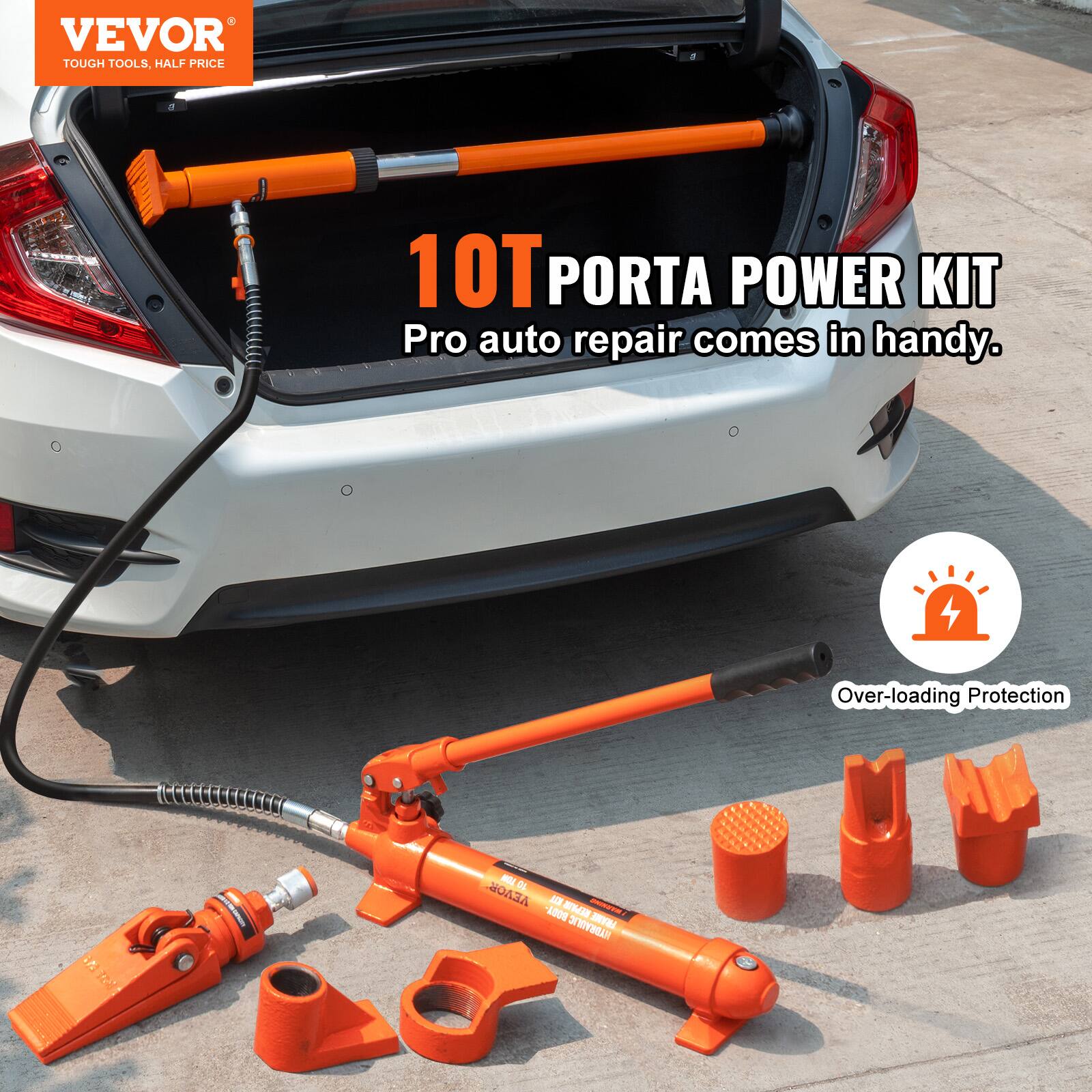 VEVOR TOUGH TOOLS, HALF PRICE

10T PORTA POWER KIT
Pro auto repair comes in handy.

Over-loading Protection
