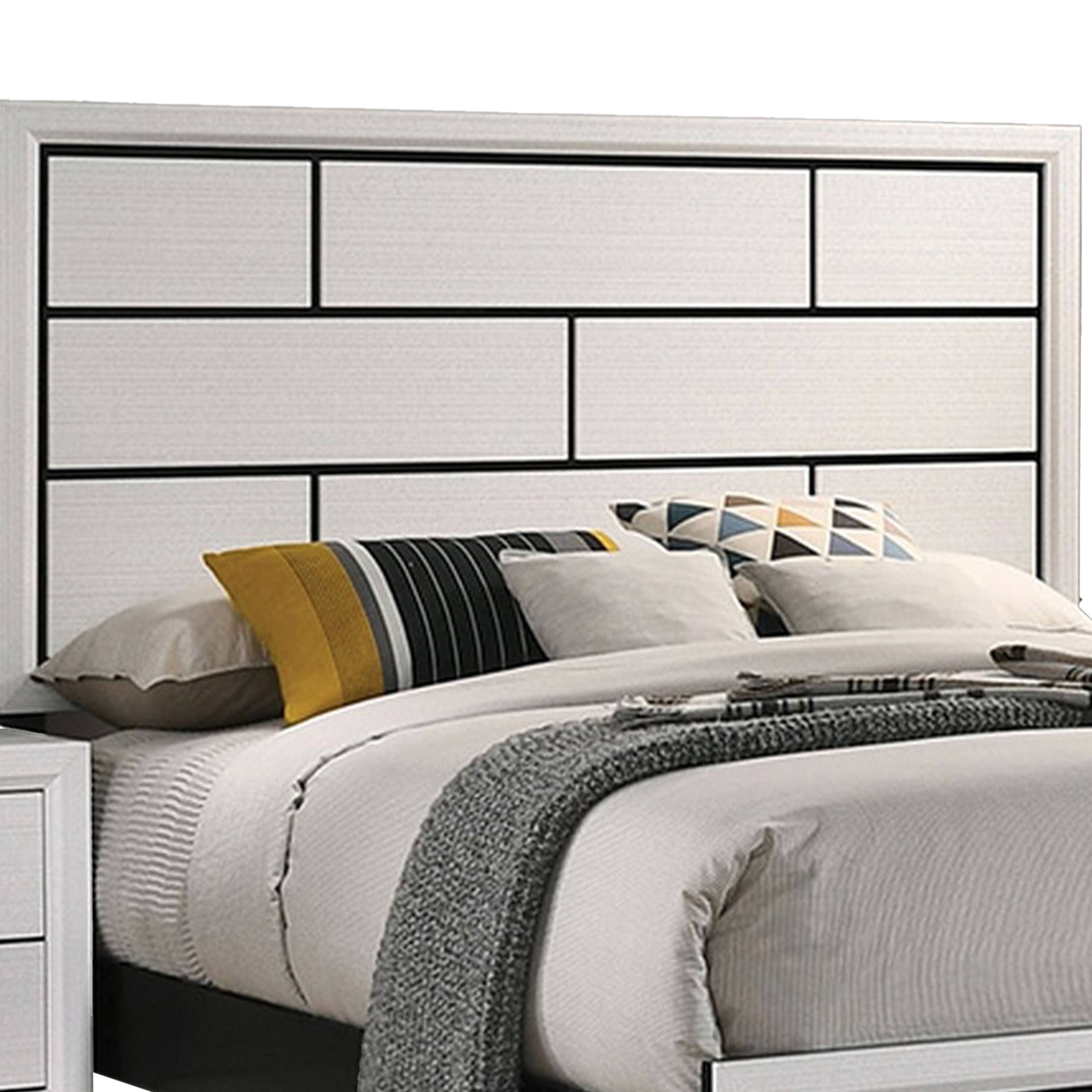 Alt View 1. Manhattan Lane - Erica King Size Bed, White and Black Wood Finish, Panel Style Headboard - White, Black, Nickel.