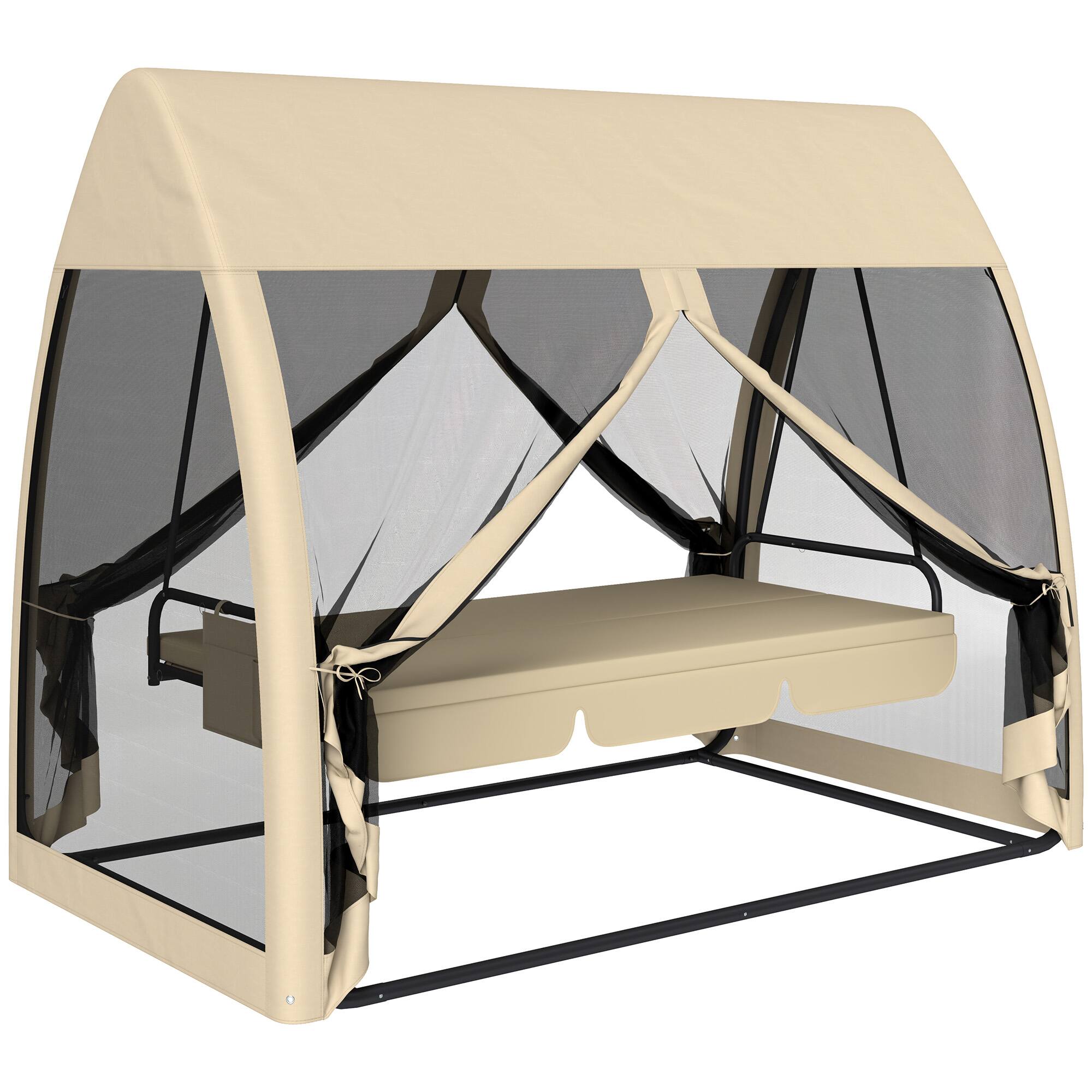 Front. Outsunny - Seat Outdoor Swing Chair Convertible Covered Day Bed with Canopy, Mesh Netting, Steel Stand for Garden - Coffee.
