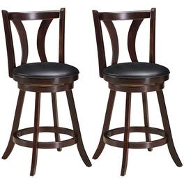 Ecooso - Set of 2 24 Inch Swivel Bar Stools with Rubber Wood Legs and Footrest for Dining Room - Brown