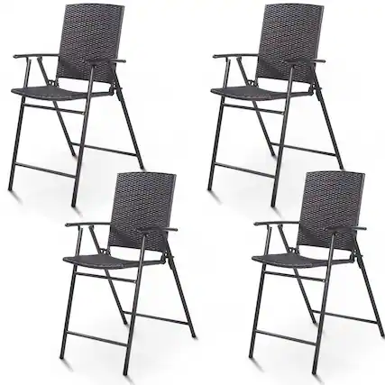Front. Costway - Costway 4 PCS Folding Rattan Wicker Bar Stool Chair Indoor &Outdoor Furniture - Brown.