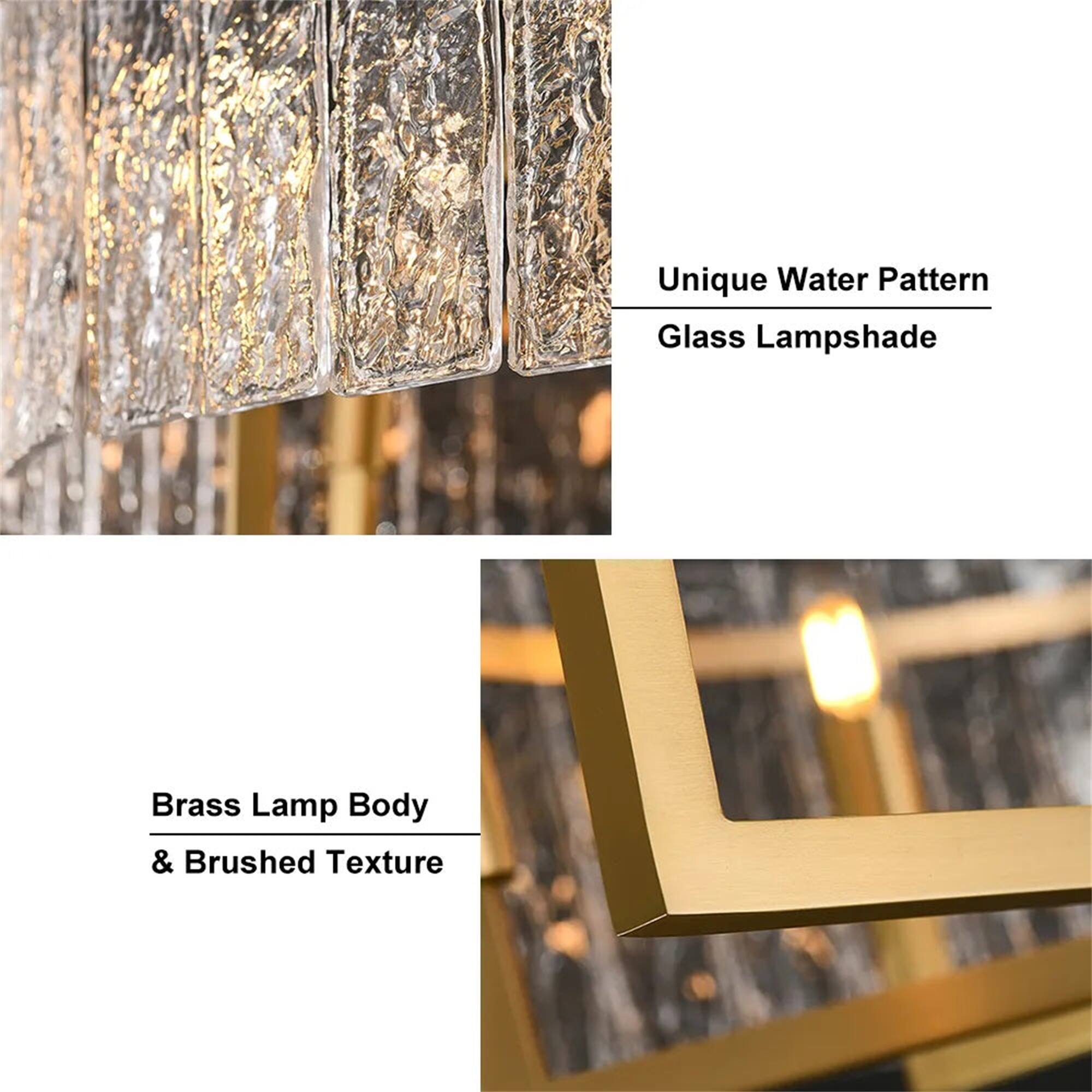Unique Water Pattern Glass Lampshade  
Brass Lamp Body & Brushed Texture