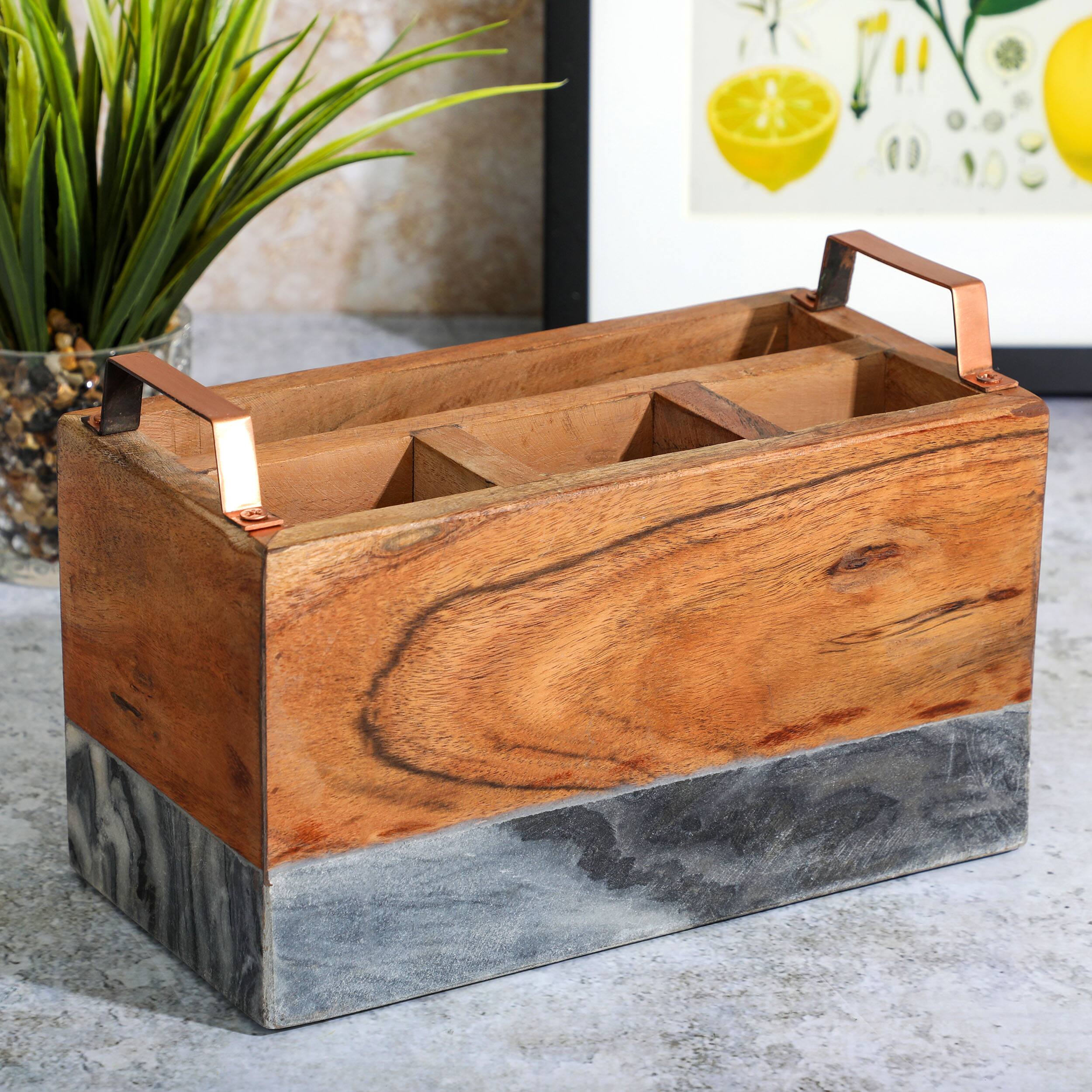 Alt View 6. Laurie Gates - Laurie Gates California Designs Grey Marble and Acacia Wood Salad Server Holder - Brown.