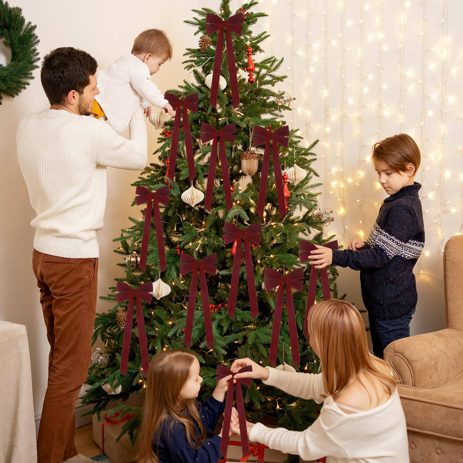 Alt View 2. Stylel Star - 15pcs Bows Christmas Tree Decorations 5 X 12 Inch Wreath Rustic Crafts Gift Ribbon Bow For Home Garland Birthday - Red.