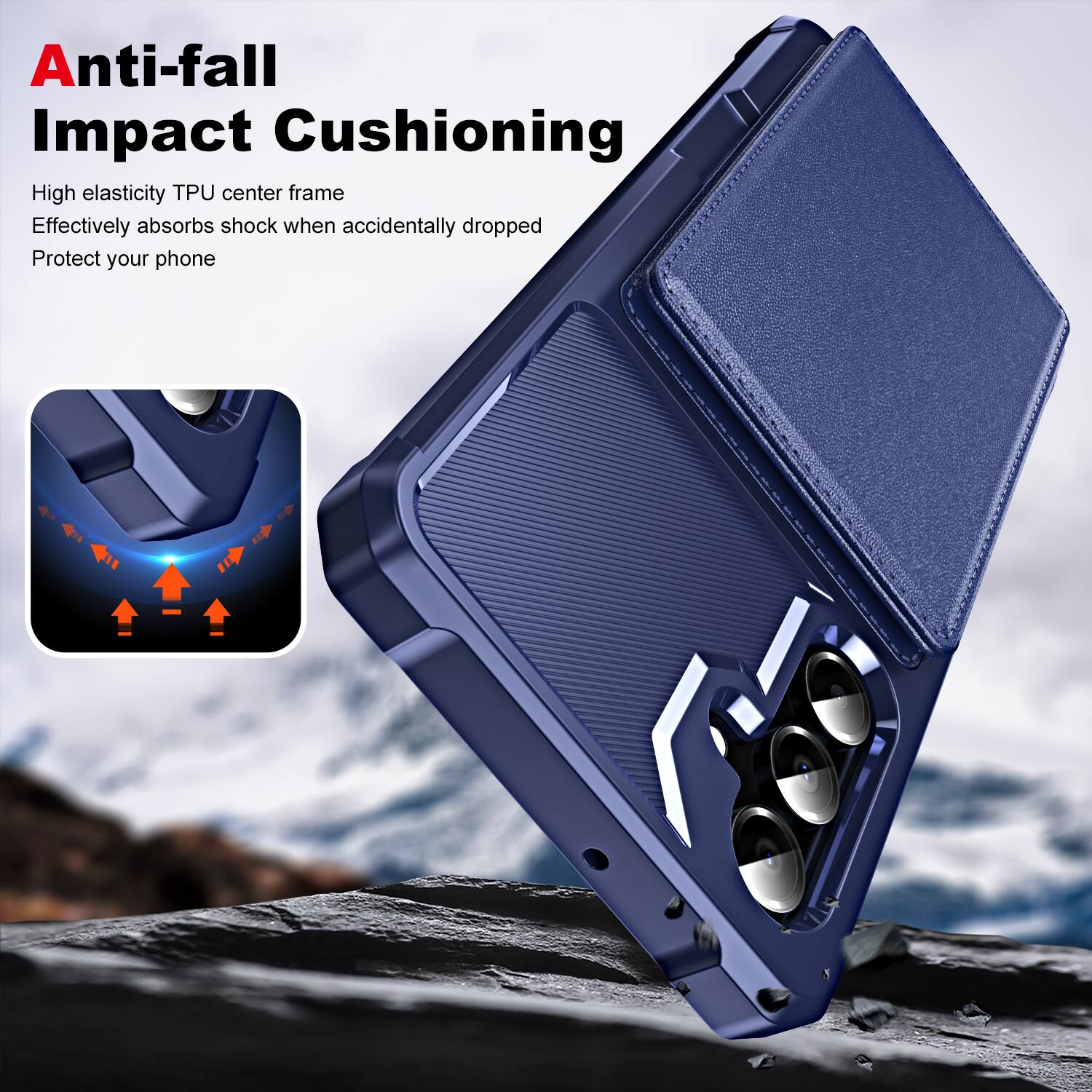 Anti-fall Impact Cushioning

High elasticity TPU center frame
Effectively absorbs shock when accidentally dropped
Protect your phone