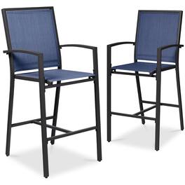 Best Choice Products - Outdoor Barstools Set of 2, Bar Height Patio Chairs w/ All-Weather Mesh - Black/Navy