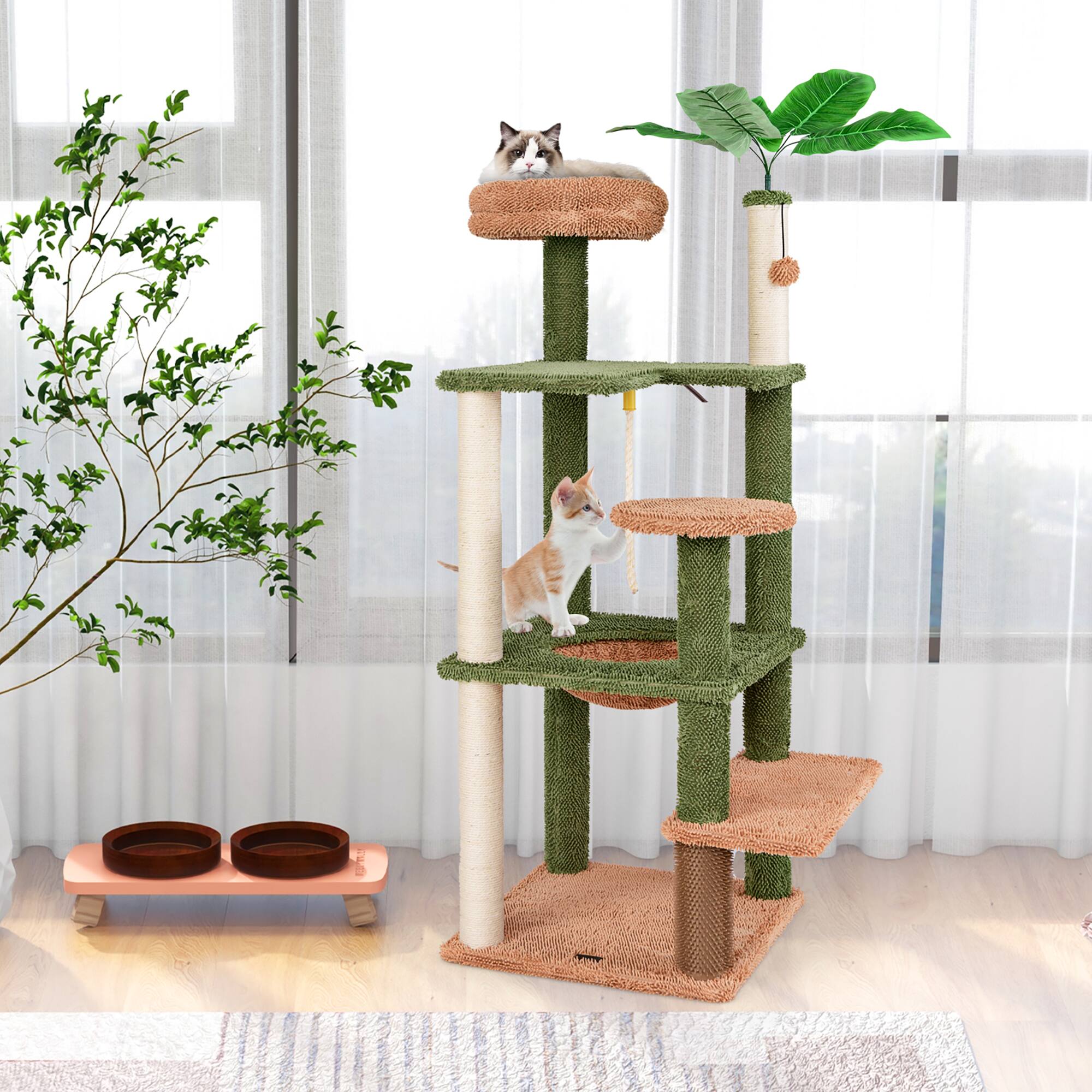 Alt View 3. Gymax - Gymax 60'' Cat Tree for Indoor Cats Cute Cat Tower w/ Sisal Scratching Posts & Rope - GYM15029.