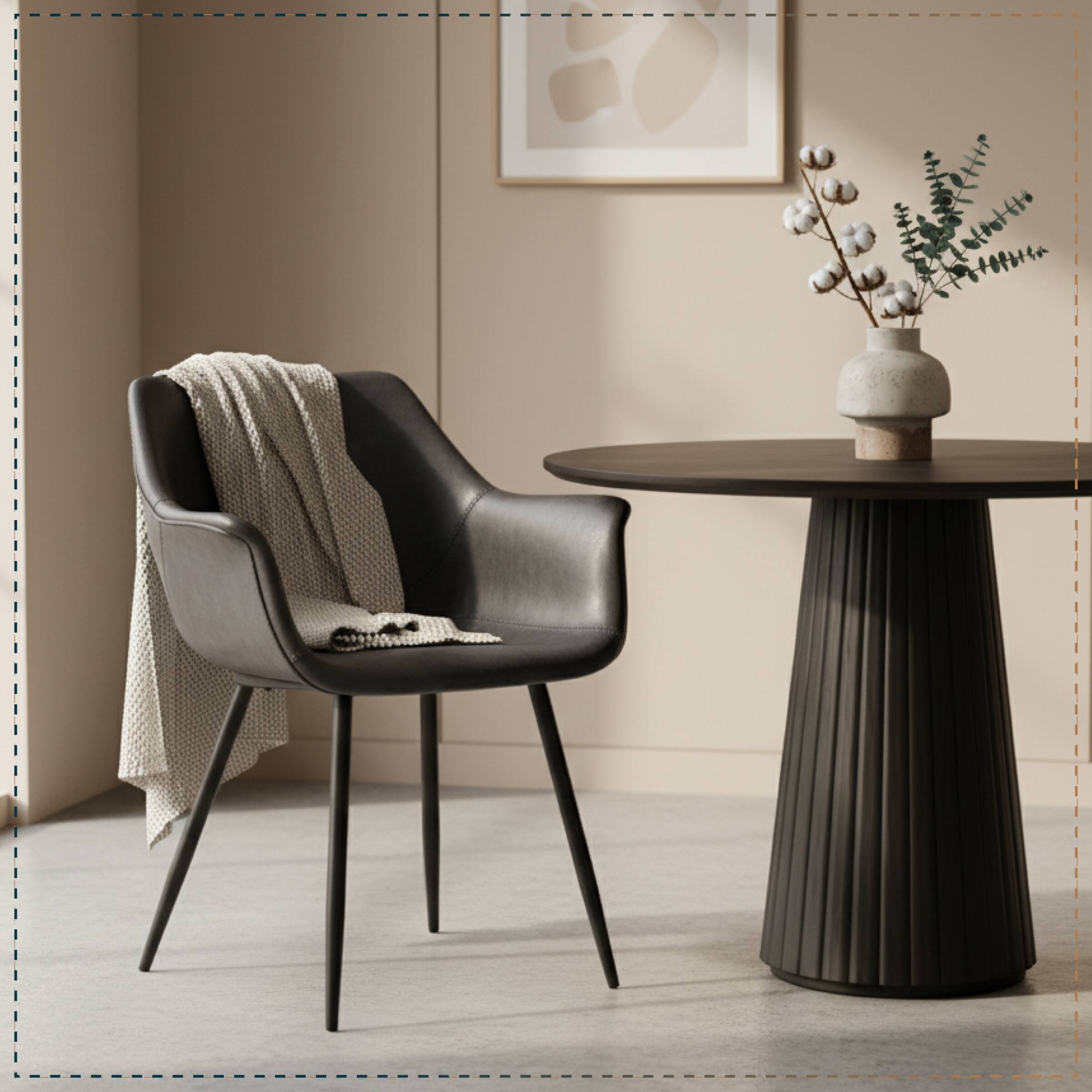 Left. LeisureMod - Markley 2-PCS Modern Leather Accent Dining Chair with Powder-Coated Iron Legs - Charcoal Black.