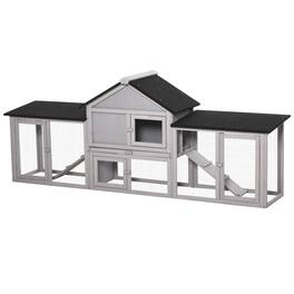 Pawhut - Rabbit House 83" 2 Story Deluxe XL Wooden Rabbit Hutch Big Bunny Cage w/ Ladder and Run