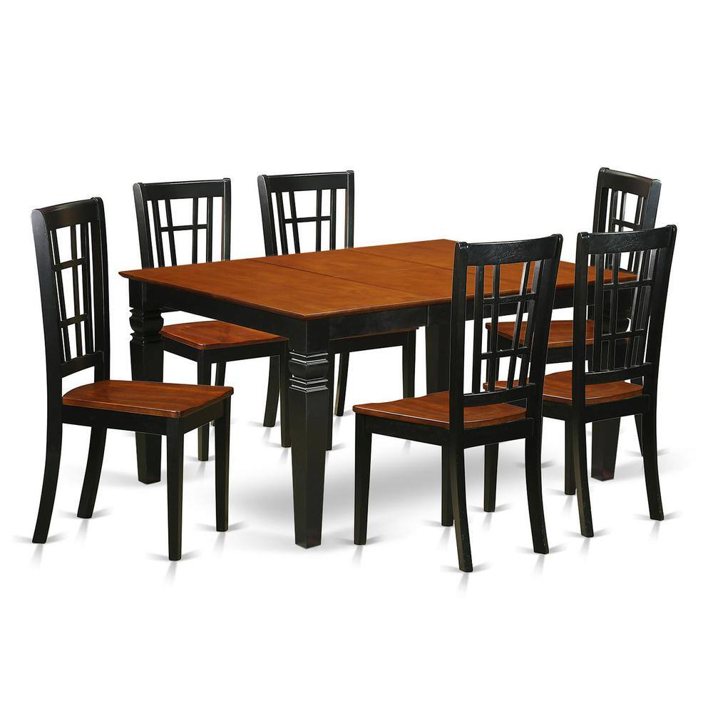 Left. East West Furniture - 7 Pc Kitchen table set with a Dining Table and 6 Wood Dining Chairs in Black - Black & Cherry.