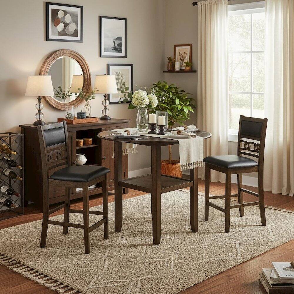 Alt View 9. FurniFact - Brown 3-Piece Counter Drop Leaf Table Set - Brown.