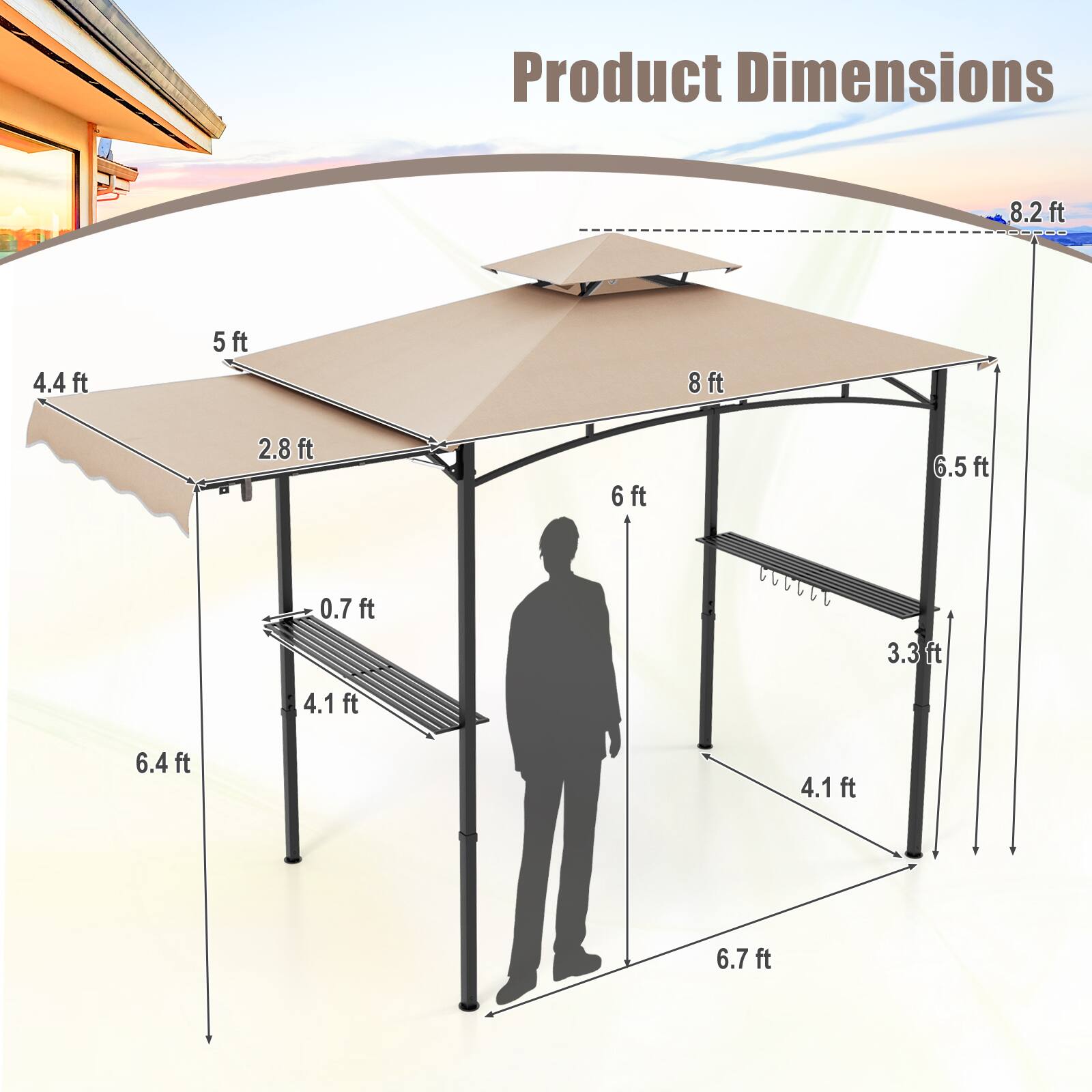Product Dimensions: 8.2 ft, 4.4 ft, 5 ft, 8 ft, 2.8 ft, 6 ft, 6.5 ft, 0.7 ft, 3.3 ft, 4.1 ft, 6.4 ft, 4.1 ft, 6.7 ft