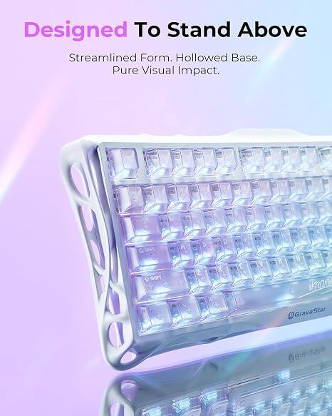 Designed To Stand Above  
Streamlined Form. Hollowed Base.  
Pure Visual Impact.  

CAPS  
SHIFT  
2  
D  
X  
C  
V  
B  
N  
KKSOAEN  
GravaStar  
mstesg