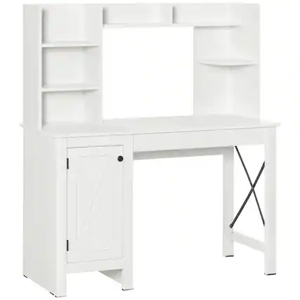Front. Homcom - Farmhouse Computer Desk with Hutch and Cabinet, Home Office Desk with Storage for Study - White.
