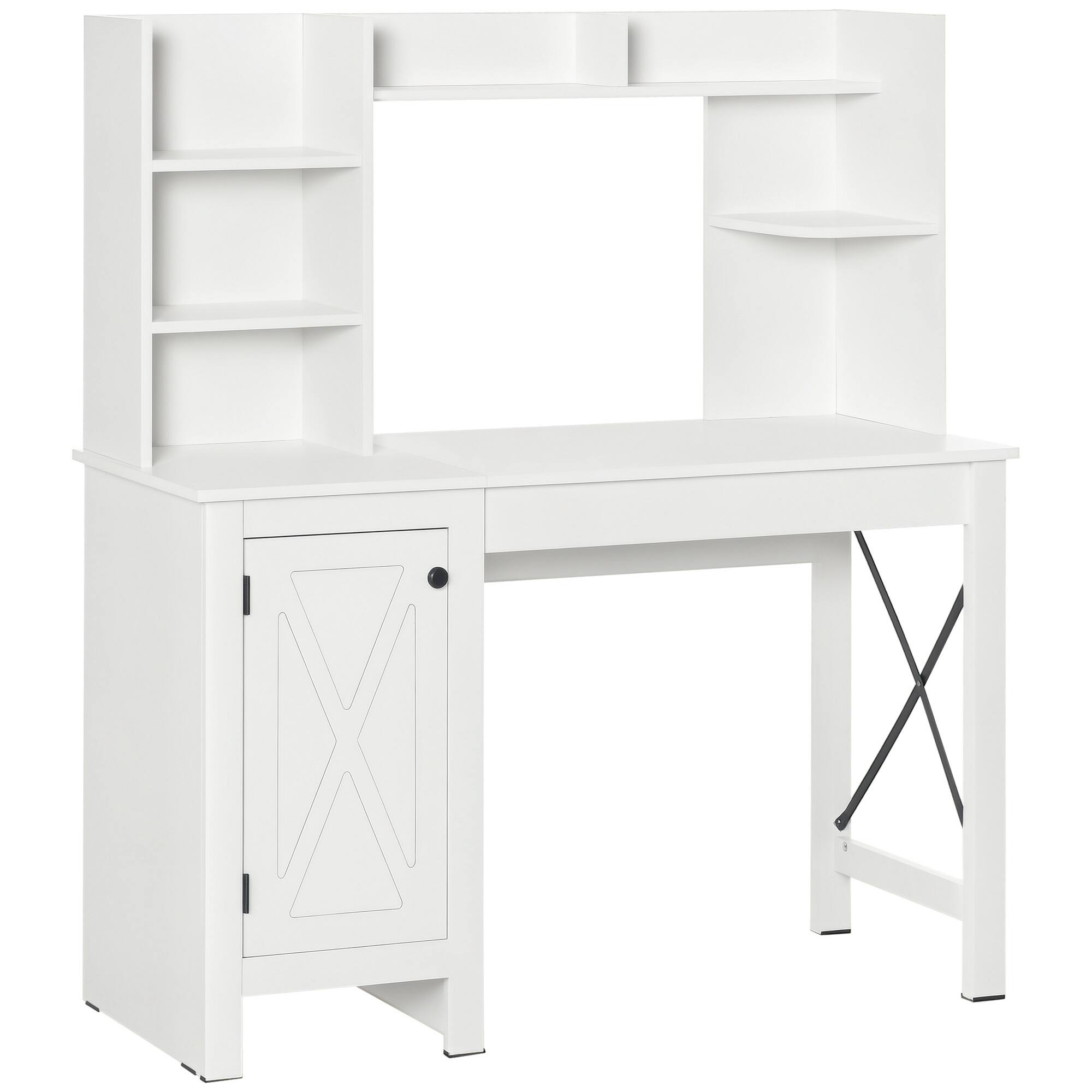 Front. Homcom - ​​Farmhouse Computer Desk with Hutch and Cabinet, Home Office Desk with Storage for Study​​ - White.