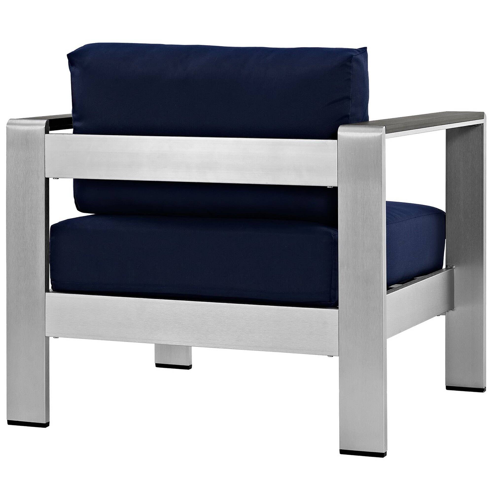 Back. Modway - Shore Outdoor Patio Aluminum Armchair by Modway - Silver Navy.