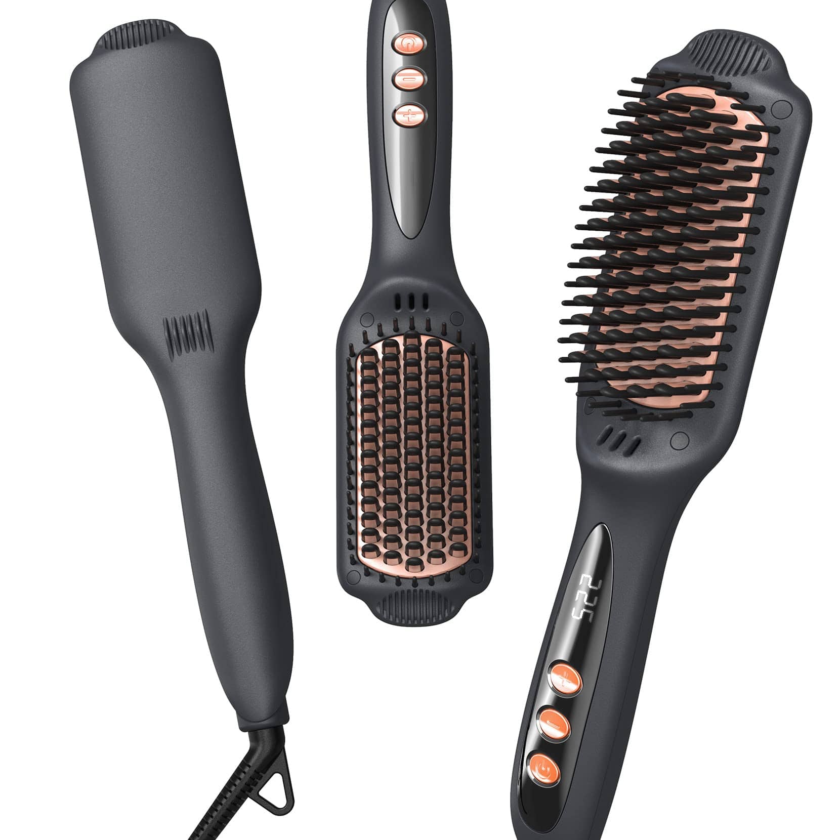 The Best Inks - Inoic Hair Straightener Brush For Smooth Frizz-free Results - Electric Heated Ceramic Straightening Dual Fast - Hair Straightener Brush - Black