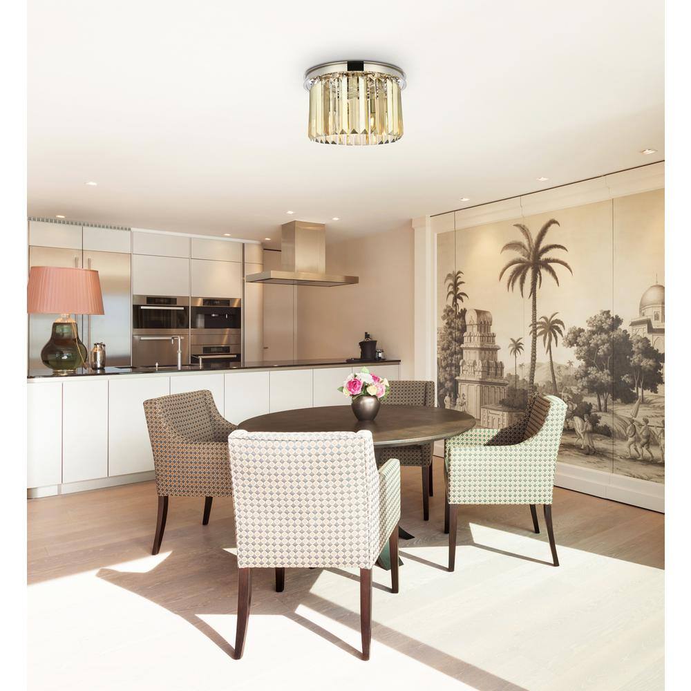 Left. Urban Classic - Sydney 3 light polished nickel Flush Mount Golden Teak (Smoky) Royal Cut Crystal - Polished Nickel.