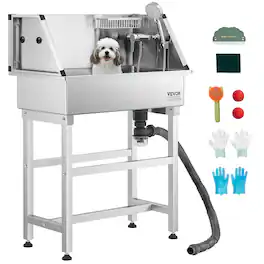 VEVOR - Stainless Steel Dog Washing Station, 34 inch Pet Grooming Tub w/ Faucet & Showerhead & Soap Holder