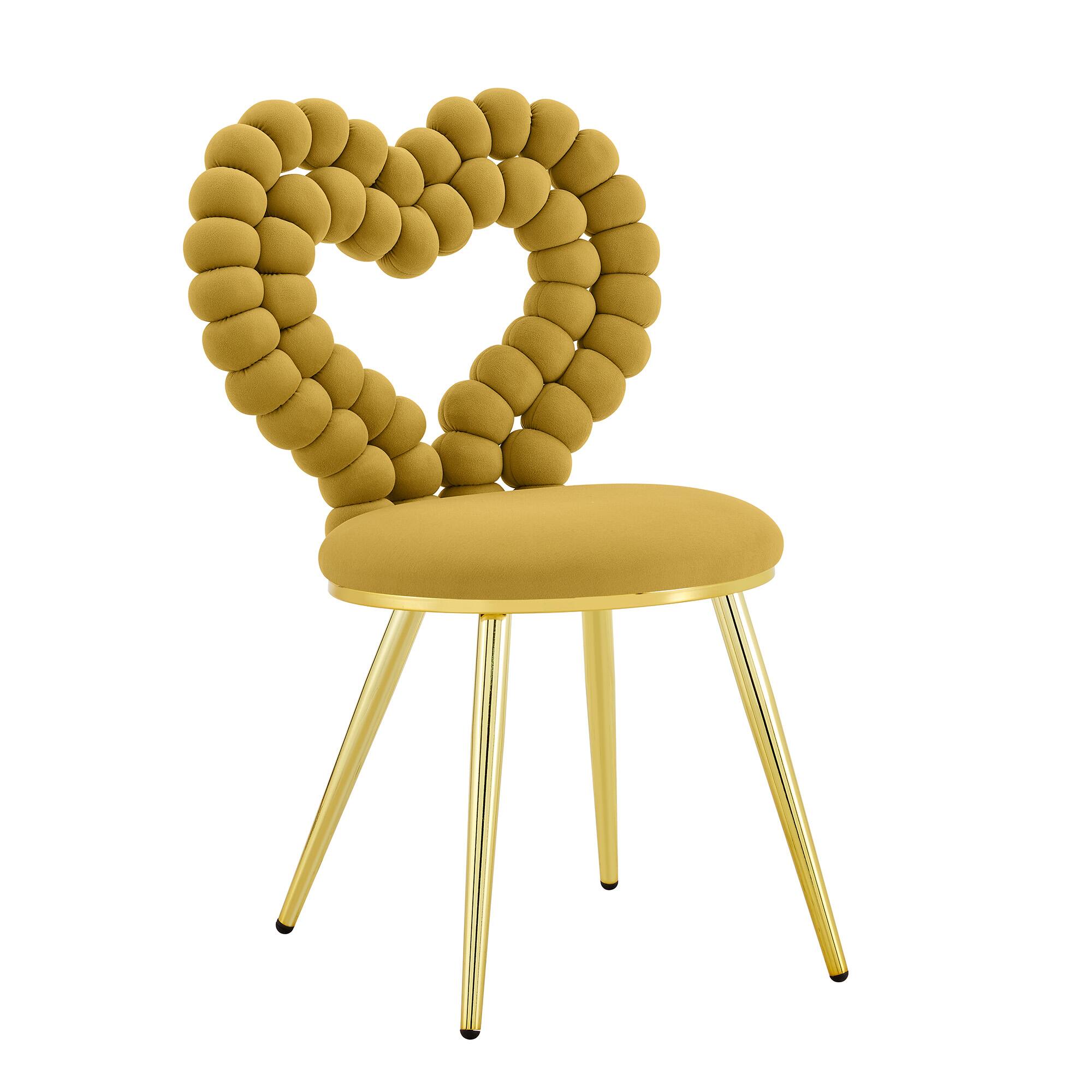 Alt View 9. Loheer - Loheer Heart Accent Chair Yellow Velvet Decorative Side Chair for Vanity Dining Room with Gold Metal Frame 2.9 ft - Gold,Yellow.