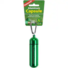 Coghlan’s - Coghlan's Aluminum Capsule with Carabiner, Watertight Seal - Large 1.2 x 4.3 in" - Green
