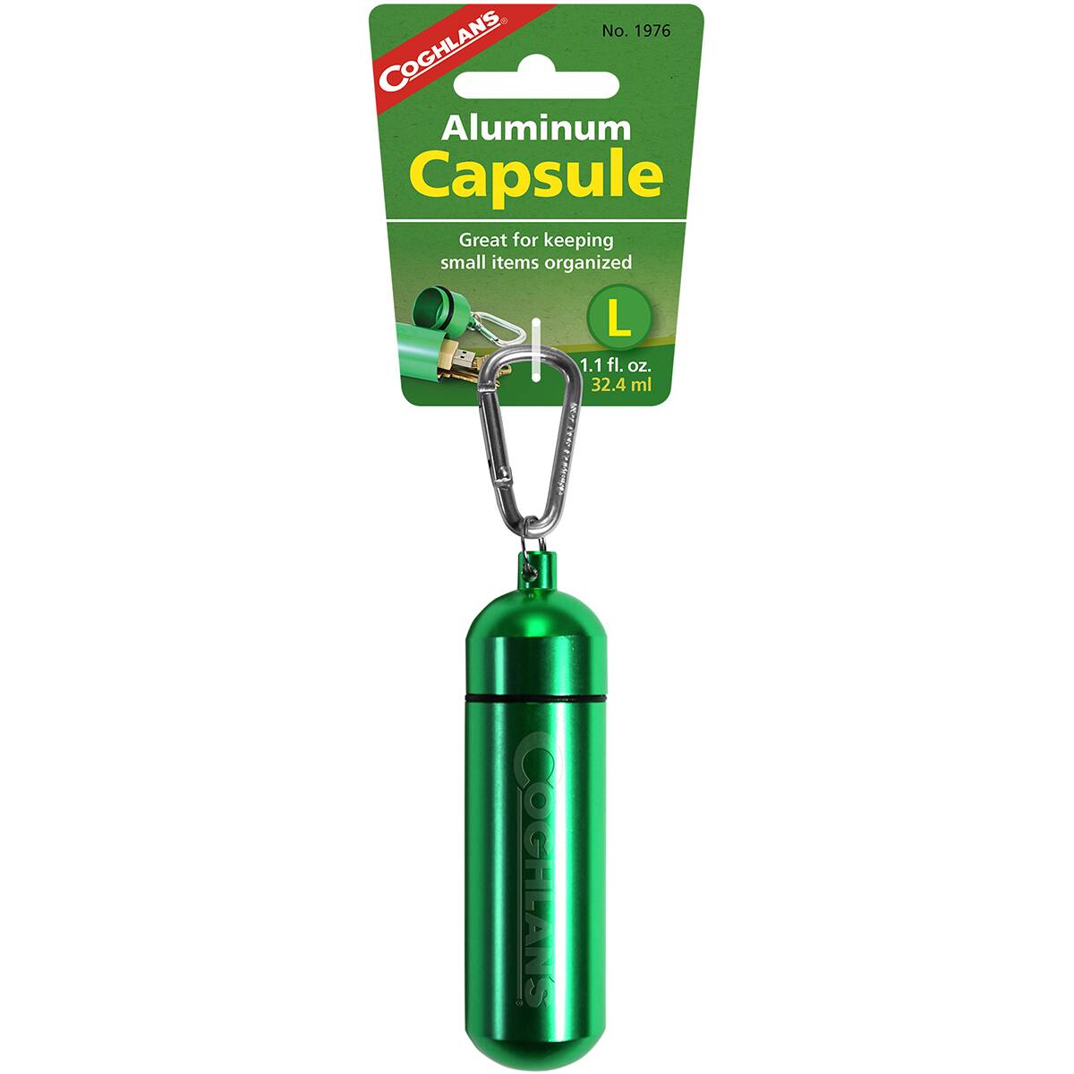 No. 1976 COGHLANS Aluminum Capsule Great for keeping small items organized  
1.1 fl. oz. 32.4 ml  
L