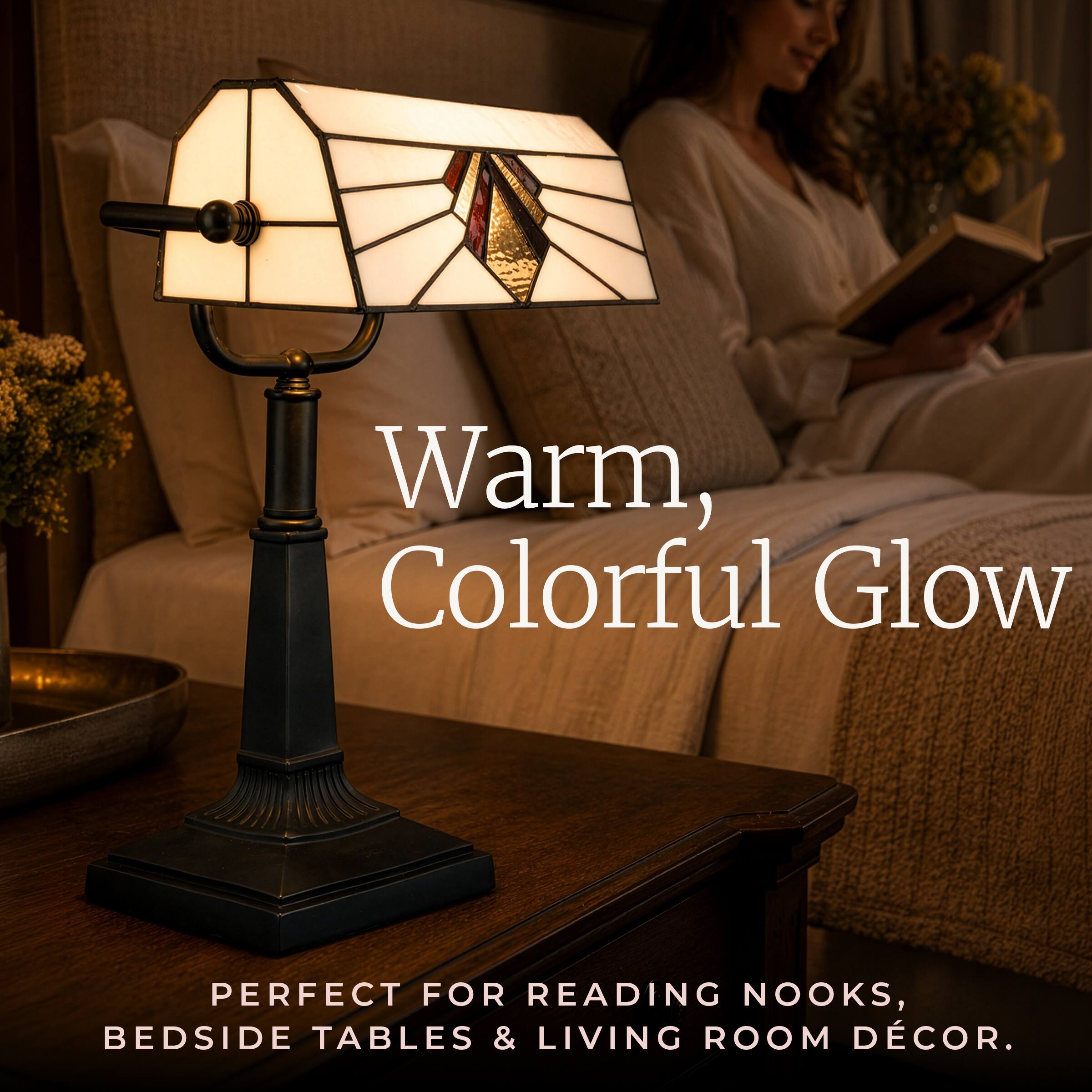 Warm, Colorful Glow  
PERFECT FOR READING NOOKS, BEDSIDE TABLES & LIVING ROOM DECOR.