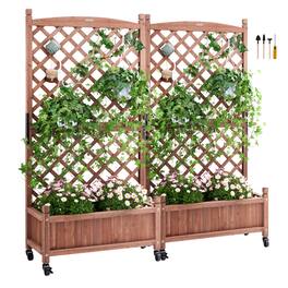 VEVOR - 2PCS Raised Garden Bed with Trellis, 60"x13"x61.4" Outdoor Raised Wood Planters with Drainage Holes - Walnut