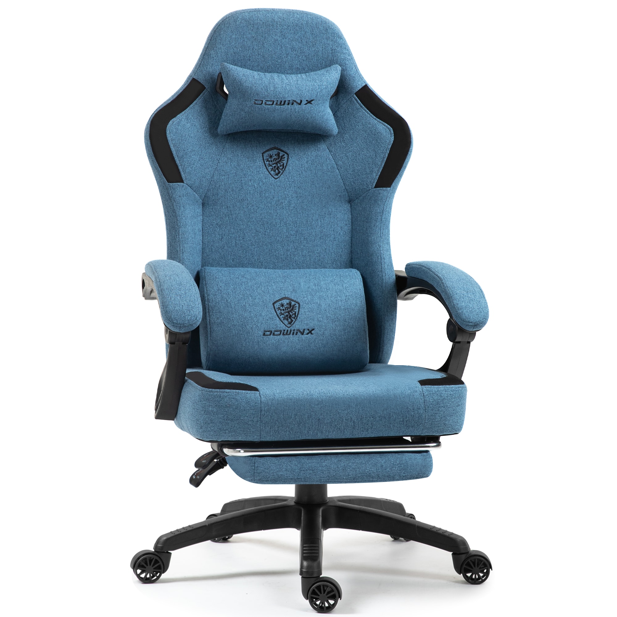 Dowinx - Fabric Gaming Chair with Pocket Spring Cushion,Breathable Computer Chair with Adjustable Lumbar Support and Footrest - Blue