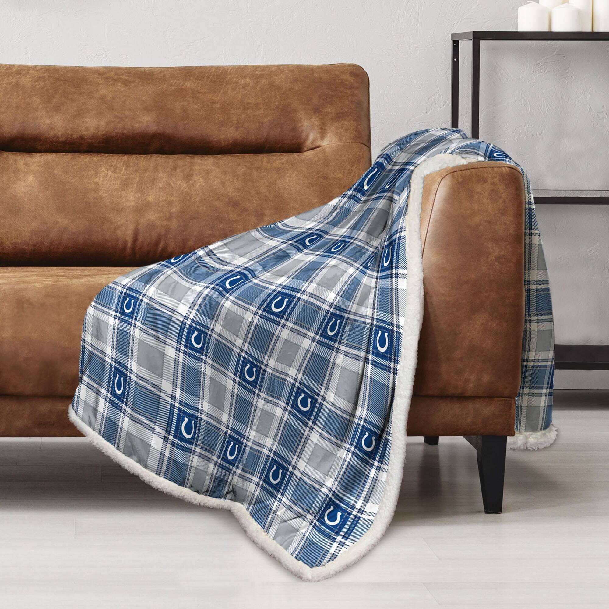 Alt View 1. Pegasus - Indianapolis Colts 60" x 90" Plaid Logo Box Royal Plush Sherpa Blanket - Multicolor.